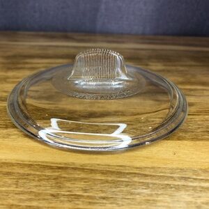 Vintage Clear Fire King Lid Thick Round Glass Cover Gold Handle